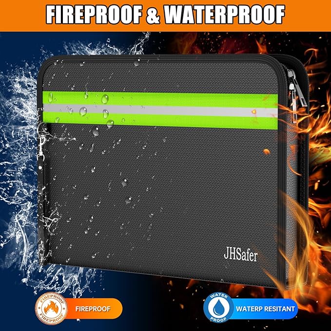 6400℉ Fireproof Document Bag,15” X 11” Waterproof Fireproof Money Bag with Zipper,12 Layers Insulated Fireproof Safe Bag with Reflective Strip for Documents,Passports,Cash,Valuables（6400℉）