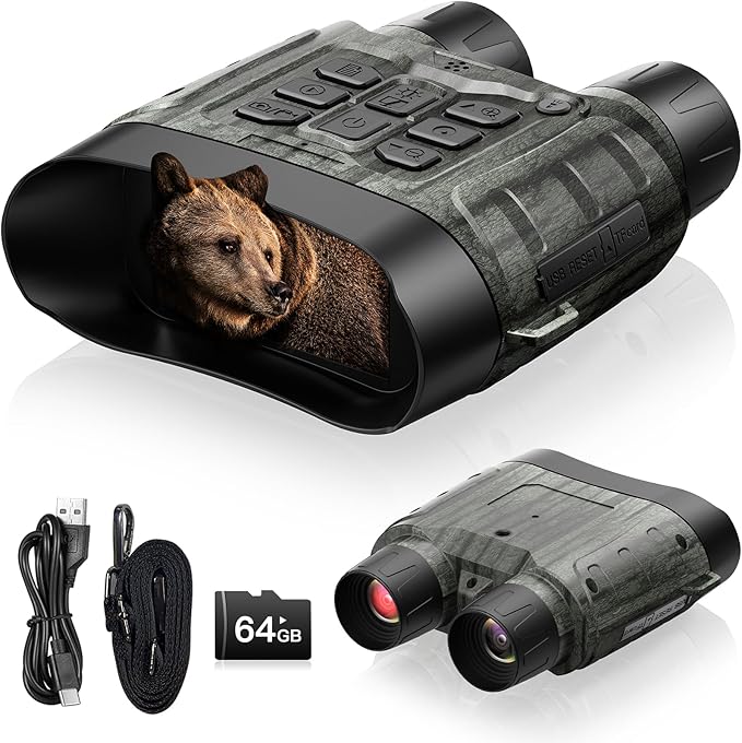 VOOPEAK 4K Night Vision Goggles for Adults, 1500FT Infrared Night Vision Binoculars with 64GB Card, 5000mAh Battery, 12X Digital Zoom for Outdoor