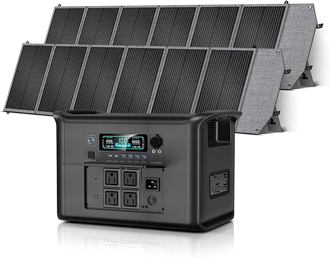 Solar Generator with 2X200W Solar Panel,2048Wh LiFePO4 Battery, 2400W AC Outlets (3400W Surge) Portable Power Station for Outdoor Camping Outages RV Travel Home Backup Power（Black)