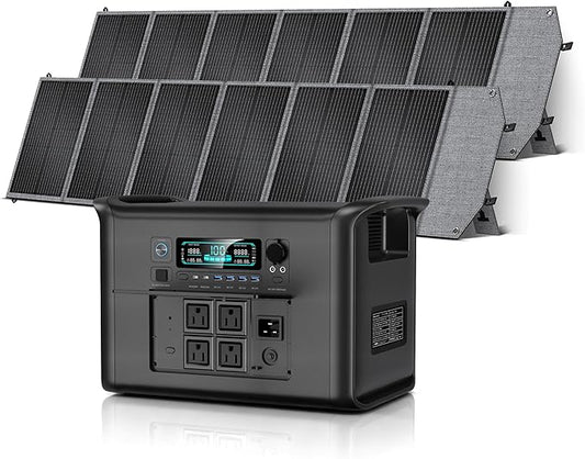 Solar Generator with 2X200W Solar Panel,2048Wh LiFePO4 Battery, 2400W AC Outlets (3400W Surge) Portable Power Station for Outdoor Camping Outages RV Travel Home Backup Power（Black)