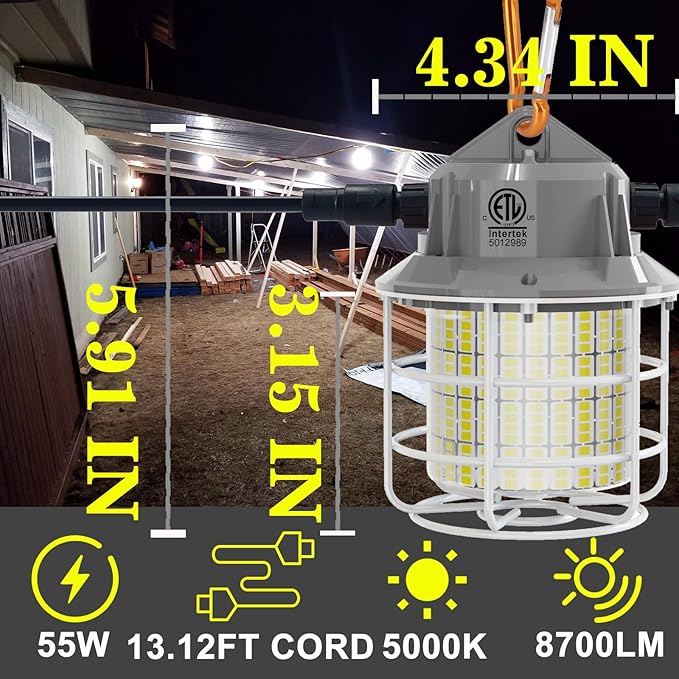NS Heavy-Duty Linkable LED Work Light: 8700LM (500W Equivalent) w/ 13ft Cord & Outlet, US Plug - Indoor/Outdoor Use, Link Up to 24 Lights