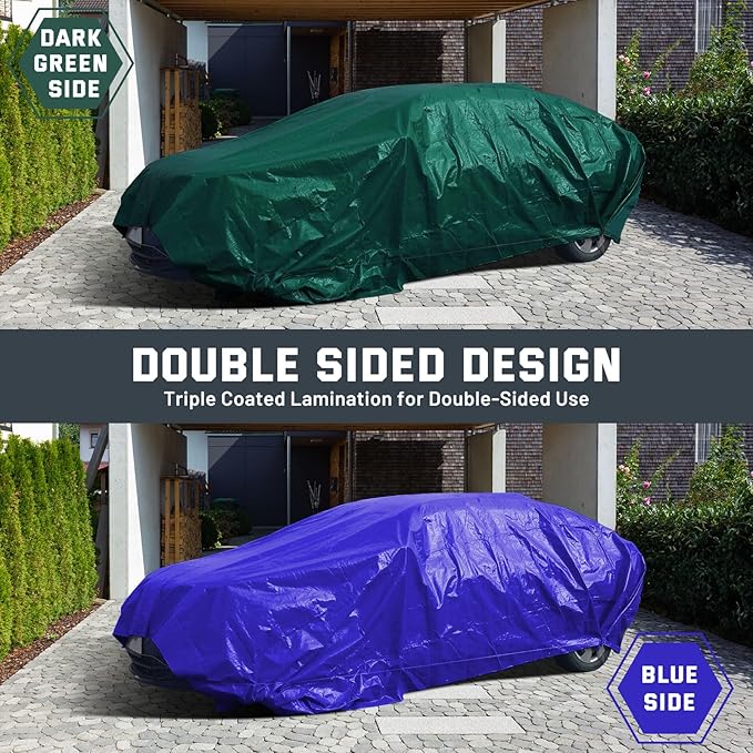 Kesfitt Tarp Heavy Duty Waterproof 10x10FT, 16 Mil Thick Tarps Tear&Fade Resistant, UV Resistant, Poly Tarp Cover with Grommets and Reinforced Edges for Outdoor Camping Pools Boat Car(Green/Blue)
