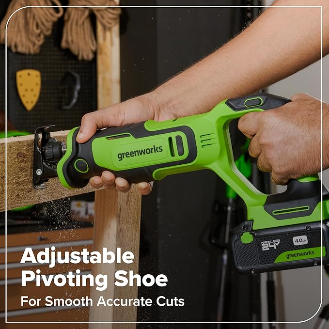 Greenworks 24V Brushless 10PC Power Tool Combo, Drill+Impact Driver+Circular Saw+Recip Saw+Jig Saw+Sander+Light+Multi-Tool+Nailer+Grinder (2) 4.0Ah+2.0Ah Batteries (24,000mAh Power Bank) USB-C Charger