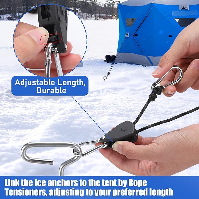 TOBWOLF Ice Anchor Tool Kit, Premium Ice Fishing Anchor Tool with Socket Adapter, Ice Fishing Tent Stakes, Drill Adapter, Rope Tensioners, Ideal for Ice Fishing Enthusiasts to Set Up Shelter Tent