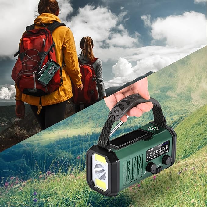 10000mAh Hand Crank Emergency Radio, NOAA Weather Radio with AM/FM solar Radio, Rechargeable Battery, Flashlight & Reading Light, SOS Cell Phone Charger for Christmas gift Indoor Outdoor Emergencies
