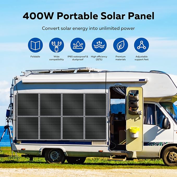 400W Portable Solar Panel for Power Station, Foldable Solar Charger, IP68 Waterproof Solar Panel Kit USB/Type-C/XT60/MC4 Anderson Aviation Output for Outdoor RV Camper Emergency Power Supply