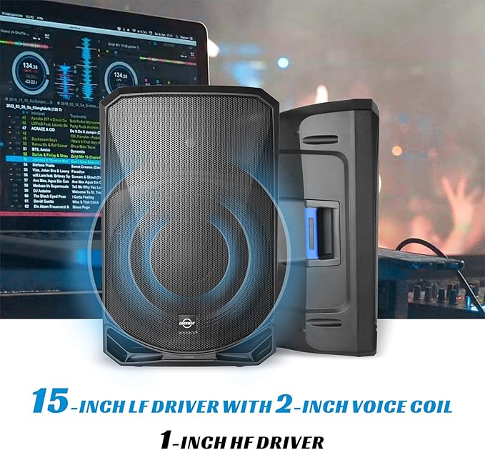 LOTAWAY Portable PA System with Stands 1200W Powered PA Speaker System Set 15" Active+Passive Wireless PA Speakers Pair with Bluetooth for Small Events, DJs, Karaoke (PM-15)
