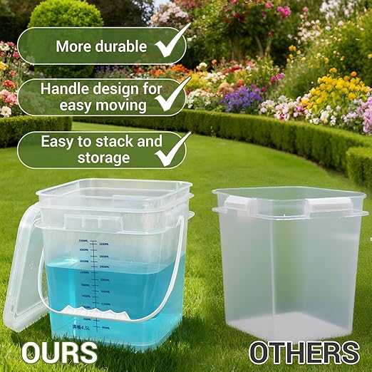 ASEVAT Square 1 Gallon Bucket with Lid, Clear Food Grade Storage Containers with Lids, Pail Container with Handle, Bucket for Cleaning Heavy-Duty Extra Durable BPA Free