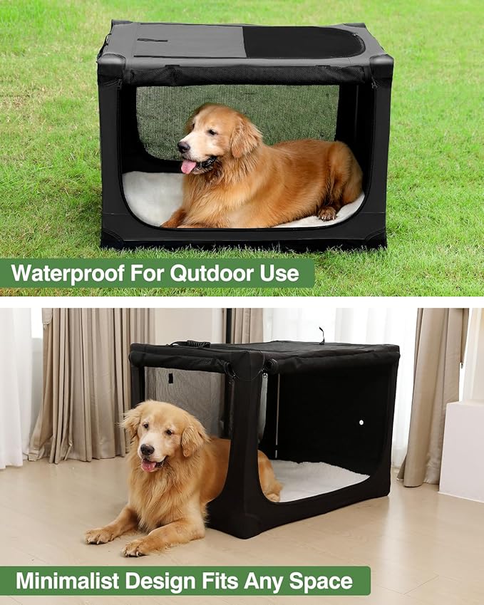 24 Inch Collapsible Travel Dog Crate for Medium Large Dogs, Portable Dog Crate 4-Door Foldable Soft Kennel with Durable Mesh Windows for Indoor & Outdoor Travel, with Storage Bag,Black