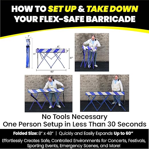 FLEX-SAFE® Blue 60” FS-BN3-60 Folding Barricade/Safety Barrier