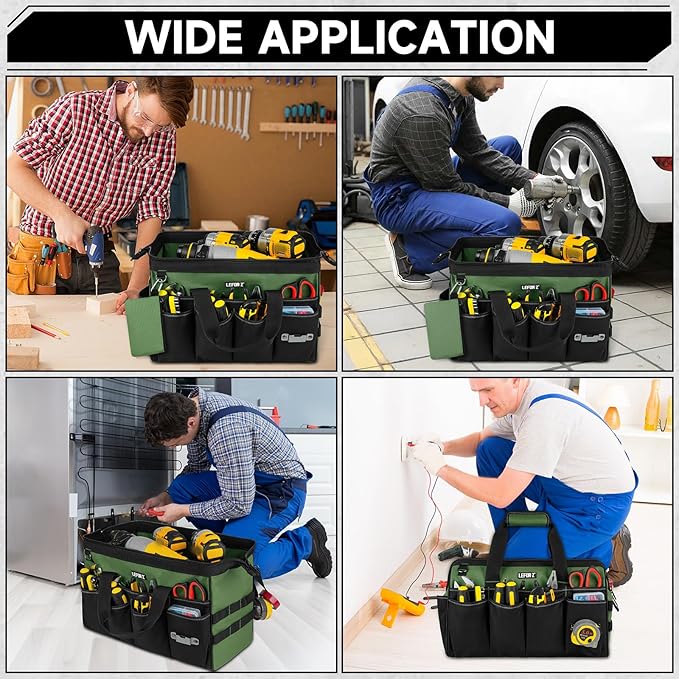 Tool Bag,16-Inch Heavy Duty Tool Bags for Men,27 Pockets Tool Box Organizer Storage,Wide Mouth Toolbag Tools Tote Carrying Case for Dad,Mechanic,Electrician