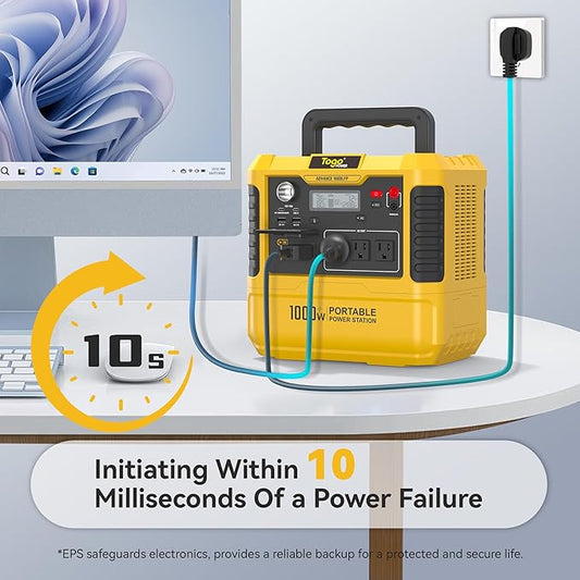 Togo POWER A1000LFP Portable Power Station 1037Wh,Solar Generator with 1000W AC Outlets(Peak 2000W),1.5H Fast Charging Backup Power Bank LiFePO4 Battery Supply for Outdoor, Emergency,Camping,Home Use