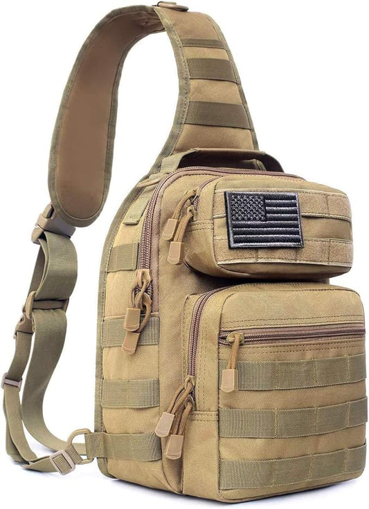Tactical Sling Bag Pack Military Rover Shoulder Sling Backpack Molle Range Bags Chest Pack Day Pack Diaper Bag (Tan)