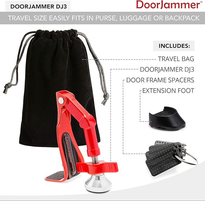 DoorJammer DJ3 Portable Door Lock Brace for Home Security and Personal Protection | Hotel Room, Apartment Safety, Travel Door Stopper | Easy Installation, Compact Design