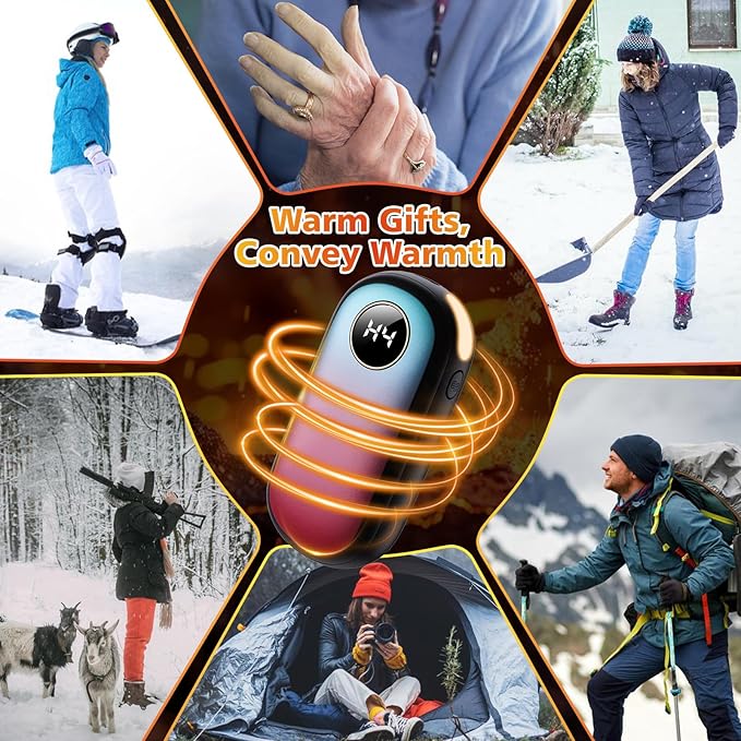 Hand Warmers Rechargeable, Dual-Sided Heating with LED Display, Flashlight, 4 Heating Levels Electric Pocket Heater for Raynauds, Golf, Camping, Hunting, Gifts for Christmas Men Women