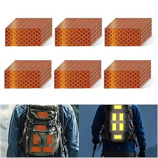 Orange Reflective Stickers 1 inch X 2 inch, Outdoor Waterproof High Visibility Warning Safety Adhesive Reflector Tape (60 Pcs)