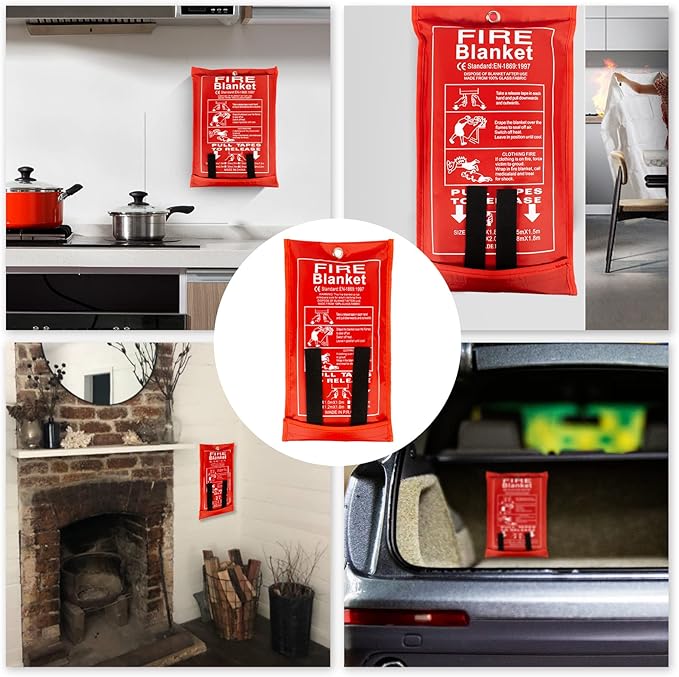 FLASLD Fire Blanket for Home, Fiberglass Fire Blankets Emergency for People, 2 Pack - Fire Suppression Blanket for Kitchen 40x40 Inch