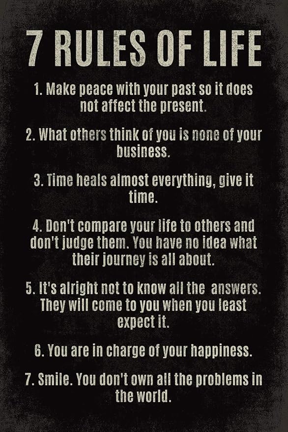 7 Rules Of Life, motivational poster print