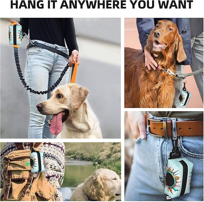 Let's go Travel Around the World Pattern Dog Poop Bag Holder for Leash Dogs Waste Bags with Carabiner Clip Pet Waste Bag for Outdoor Puppy Walking and Travel