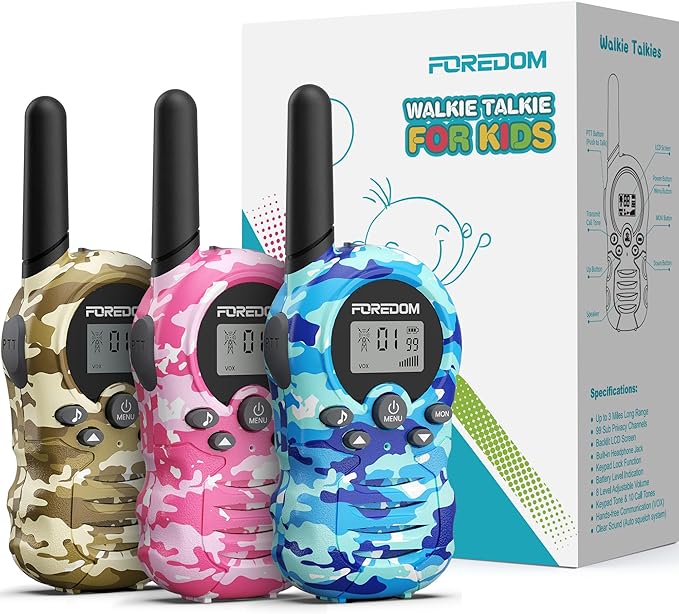 FOREDOM Walkie Talkies for Kids Walkie Talkies Long Range for Boys & Girls Age 3 to 12 Year Old Birthday Cool Army Toys - 3 Pack