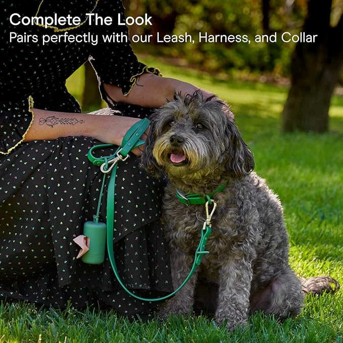 Wild One Dog Poop Bag Holder and Dispenser with Leash Attachment, Leak Proof, Easy Twist Top for Refills, Includes 1 Roll Bags, Black