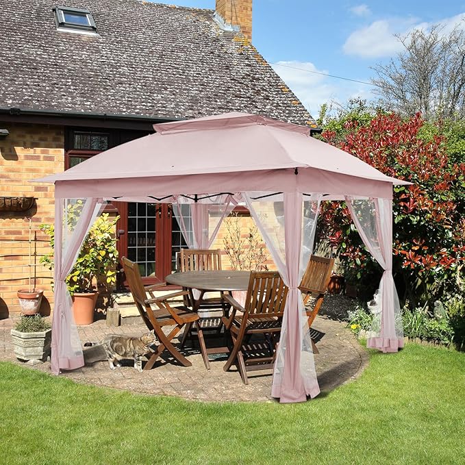 COOS BAY 11x11 Pop-Up Instant Gazebo Tent with Mosquito Netting Outdoor Canopy Shelter with 121 Square Feet of Shade (Pink)