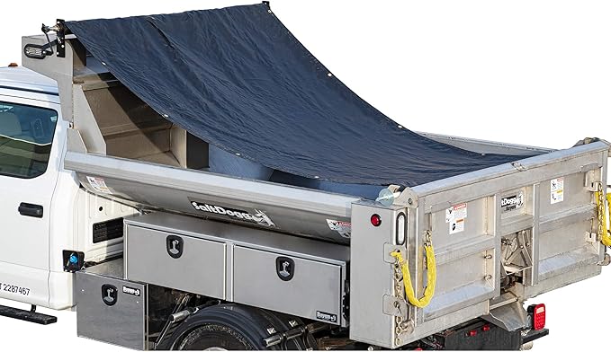 Buyers Products DTR8018 Aluminum Tarp System with Mesh Tarp, 8 x 18 Feet – Dump Body Tarp Kit, Heavy Duty Double-Stitched Hems, Brass Grommets, Telescoping Roller, Complete Hardware Included