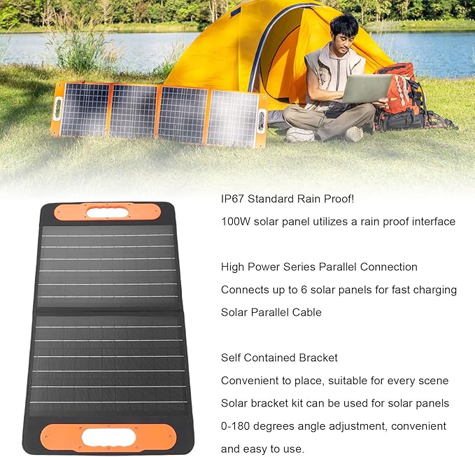 YWBL-WH 100W Portable Solar Panel, Foldable Monocrystalline Solar Charger with USB A Type C DC5521 Output, IP65 Water Proof for Camping RV Emergency Power Station