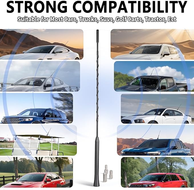 16 Inch Car Antenna Replacement Mast, Flexible Waterproof Rubber Roof Antenna Universal Vehicle Roof Mounted AM FM Car Radio Antennas for Cars Trucks SUVs, with M4 M5 M6 Threaded Adapters