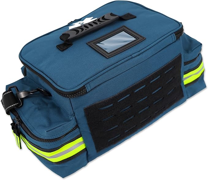 Lightning X Medium First Responder EMT Bag | LXMB25 | w/Reflective, Shoulder Strap & Zippered Compartments for First Aid + Trauma Supplies - Blue