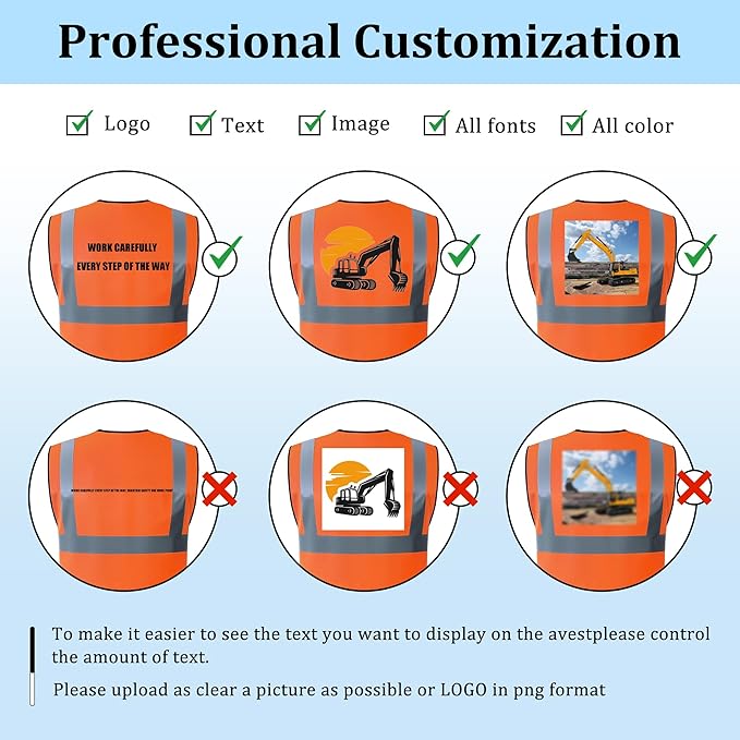 Custom Safety Vest with Logo, High Visibility Reflective Personalized Vest with Pockets for Men Women Construction