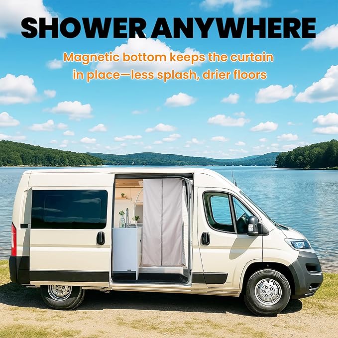 Camper Van Shower Curtain 72in Height, RV Hidden Shower Privacy Curtain with Magnetic Stickers, Interior Shower Curtain for Bench Shower, Collapsible Square Shower (22" W x 72" H)