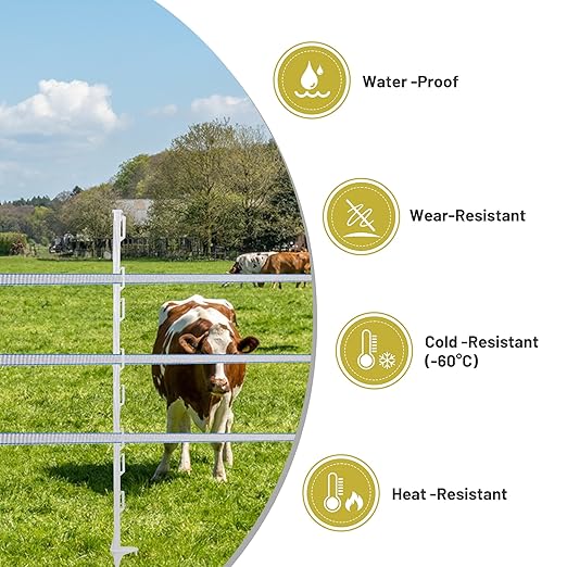 25 Pack Electric Fence Posts, 48 Inch Plastic Step in Fence Post, Temporary Fence Posts for Farm Protection and Livestock, White