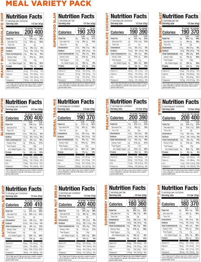 PROBAR - Meal Bar 12 Flavor Variety Pack - Natural Energy, Non-GMO, Gluten-Free, Plant-Based, Whole-Food Ingredients, 3 Ounce Bars (Pack of 12) - Flavors May Vary