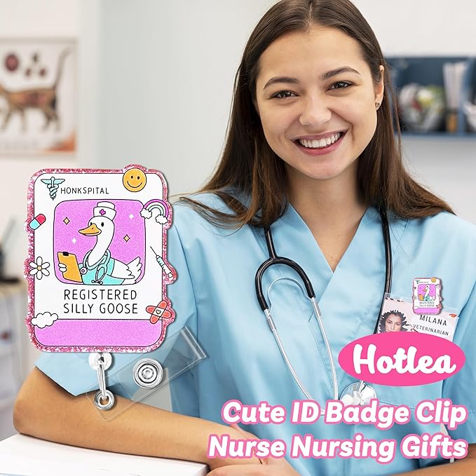 Registered Silly Goose Badge Reel with Alligator Clip Funny ID Badge Holders Cute RN LPN CNA MA PCT Badge Buddy Nursing Medical Students Nurse Accessories for Work