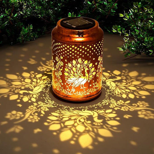 YISITEONE Peacock Outdoor Solar Lanterns, Garden Waterproof Metal Hanging Decor Lights for Patio Yard Pathway Lawn Front Porch, Birthday Gardening Gifts for Women Mom Grandma