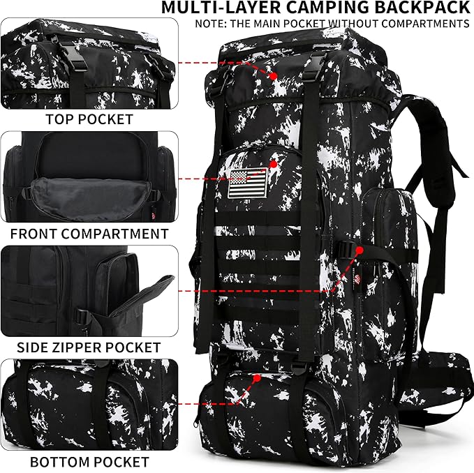 Hiking Backpack for Men 70L/100L Camping Backpack Military Rucksack Molle 3 Days Assault Pack for Climbing