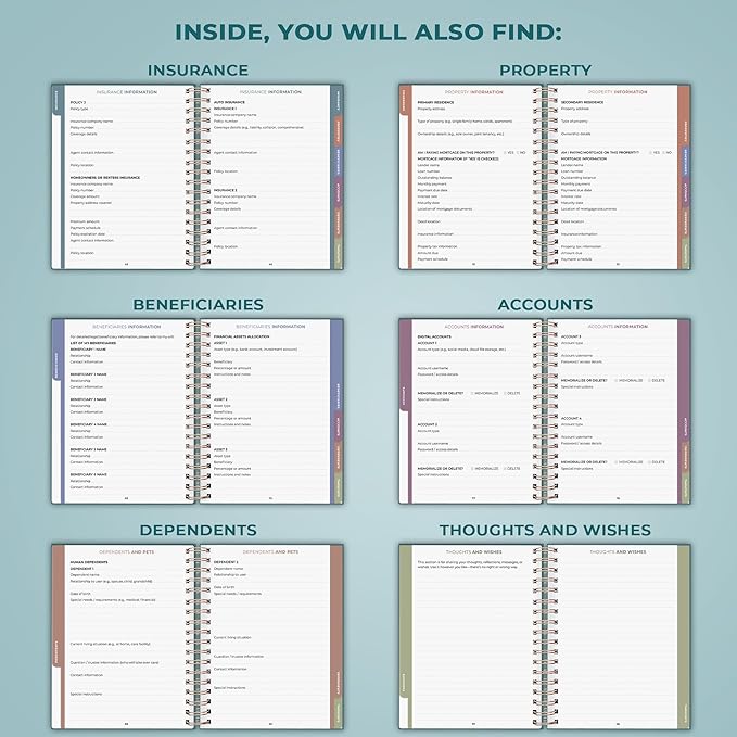 Clever Fox When I Die Planner With Pockets for Documents – End-of-Life Organizer Binder for Important Personal Info & Final Wishes (Dark Teal)