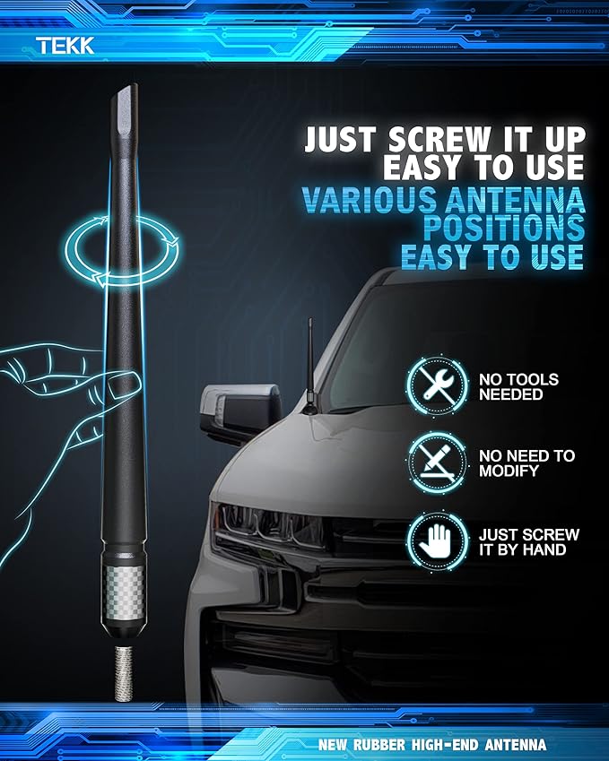 TEKK Carbon Fiber Short Antenna Compatible with Chevy Silverado 3500 2006-2024/7.9 Inches Premium Flexible Rubber/Designed for Enhance FM/AM Radio Signal Reception