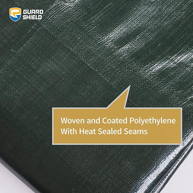 GUARD SHIELD Super Heavy Duty Green/Silver Poly Tarp Cover 12x24 Feet Waterproof 16mil Thick UV and Tear Resistant Tarpaulin with Grommets and Reinforced Edges