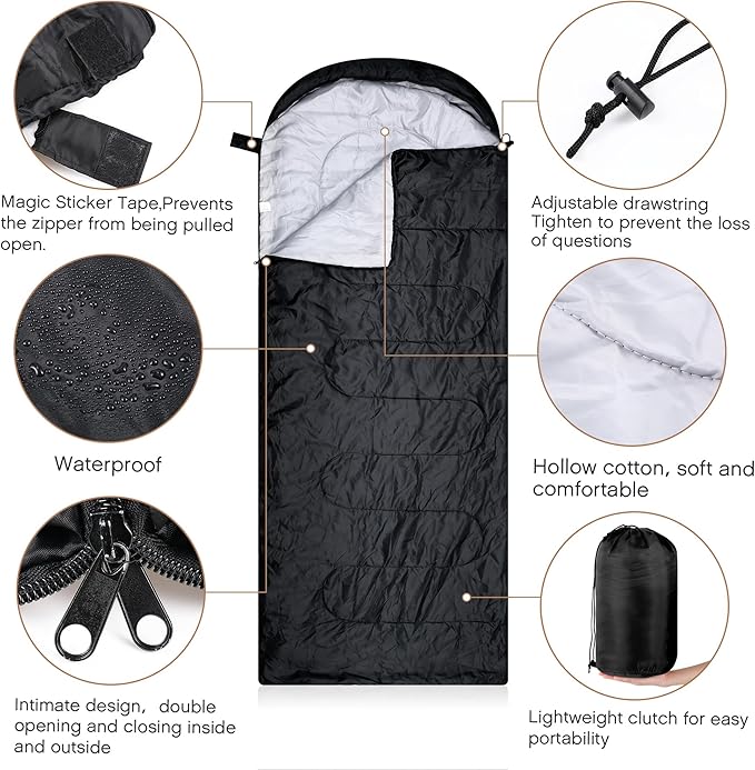 Tranqun 10 Pcs Sleeping Bags Bulk for Adults Sleeping Bag Liner Cold Weather 4 Seasons Camping Gear Equipment Lightweight Waterproof for Homeless Charity Hiking Travel, 5 Color