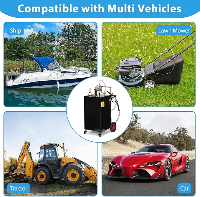 30 Gallon Fuel Caddy with Manual Pump,Portable Gasoline & Diesel Transfer Tank Heavy Duty Tank Gas with 4-Wheel for Cars,Boats