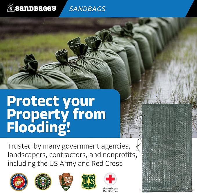 Sandbaggy - Heavy Duty Empty Sandbags For Flooding (14" X 26") - Poly Sand Bags - Flood Barrier, Weight, Construction, Earth Bag Homes - Reusable, UV Resistant - Tie Strings Attached (500 Bags)