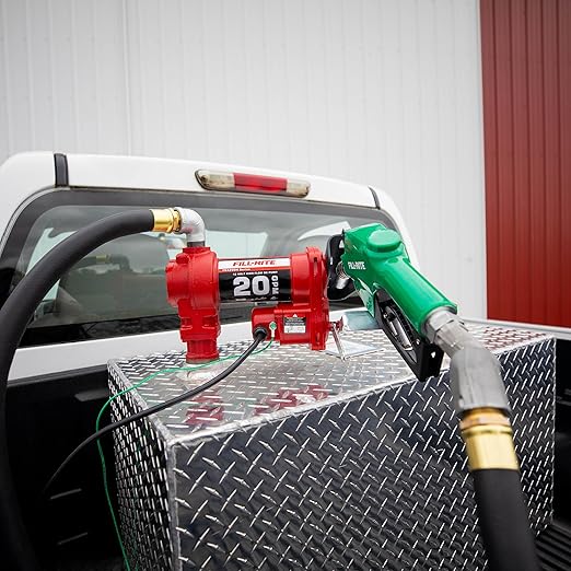 Fill-Rite FR4220HDSQ 12V 20 GPM Fuel Transfer Pump with Discharge Hose, Automatic Nozzle – Green, & Swivel | Gasoline, Diesel, Kerosene, Ethanol Blends, Methanol Blends & Biodiesel