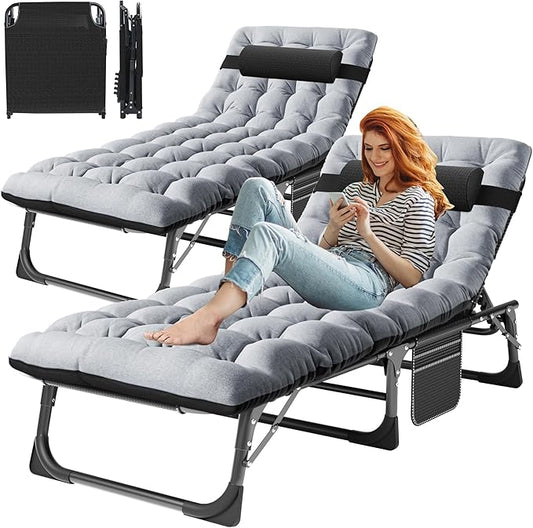 ABORON Patio Lounge Chair, Folding Guest Bed Cot for Adults, 500LB Heavy-Duty Capacity, Portable Extra Bed with Comfort Mat, Quick Fold Design for Indoor Guest Stays & Temporary Use