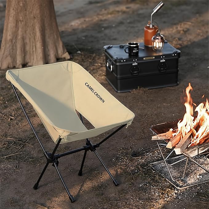 CAMEL CROWN Portable Camping Chair Folding Compact Lawn Lightweight Backpacking Chair with Carry Bag for Outdoor Hiking Beach Travel Picnic Festival White