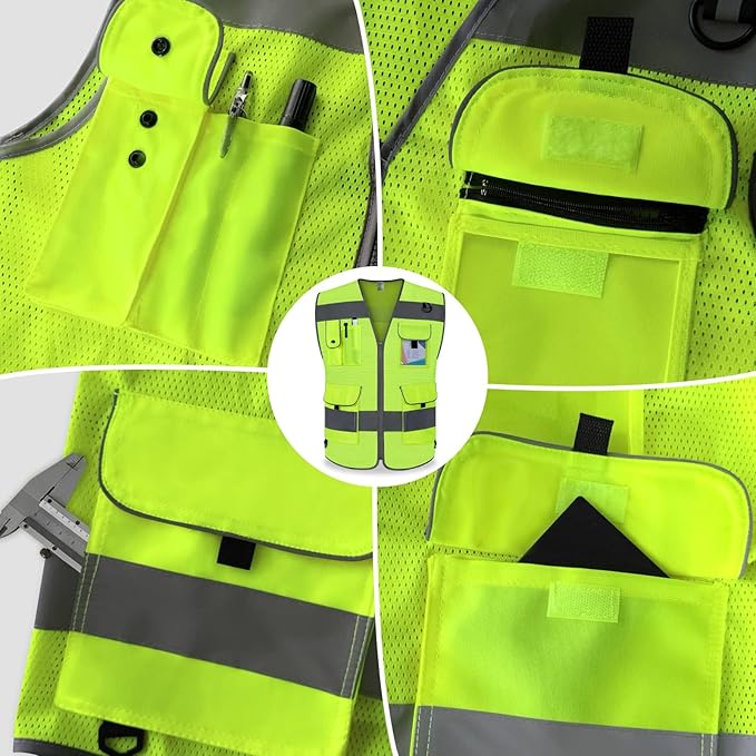 TCCFCCT Mesh Safety Vest 9 Pockets High Visibility Reflective Safety Vest for Men Women, Hi Vis Work Vest with Reflective Strips, Meets ANSI/ISEA Standards, (Yellow, 3X-Large)