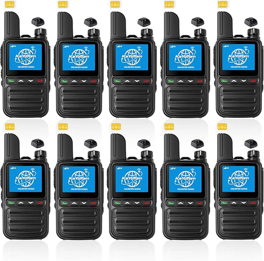 KAYOTOM Lifetime Free Global Walkie Talkies Unlimited Range PTT Push-to-Talk Over Cellular Nationwide 5000 Miles POC 4G Handheld Long Range Two Way Radio for Team (with Charge Dock, 10-Packs)