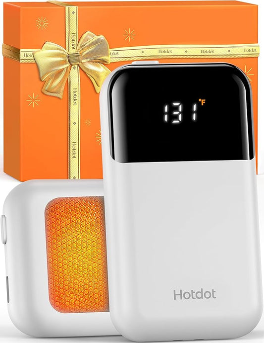Hotdot Hand Warmers Rechargeable, Heat Levels (104–131°F), Real-Time Temp & Battery Display, Electric Hand Warmers, Fast Heating, Fits in Gloves/Pocket, Gifts for Women & Men