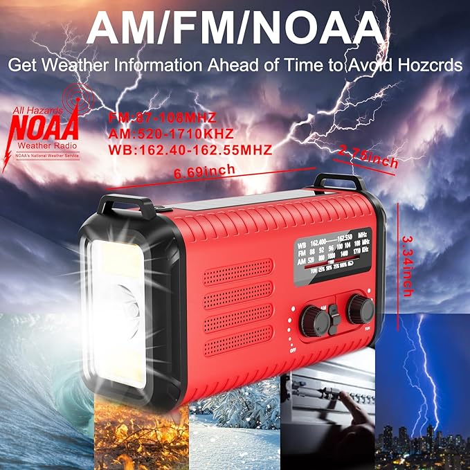 Emergency Hand Crank Weather Radio 20000mAh/74000mWh AM/FM/NOAA Solar Powered Radio with Phone Charger, SOS Alarm Emergency LED Flashlight, Reading Lamp Headphone Jack for Hurricanes Emergencies